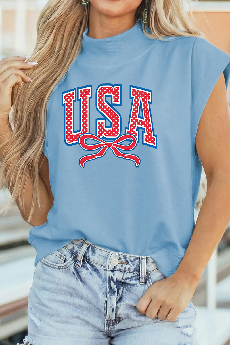USA Flag Graphic Polyester Tee Casual Shift Relaxed Fit