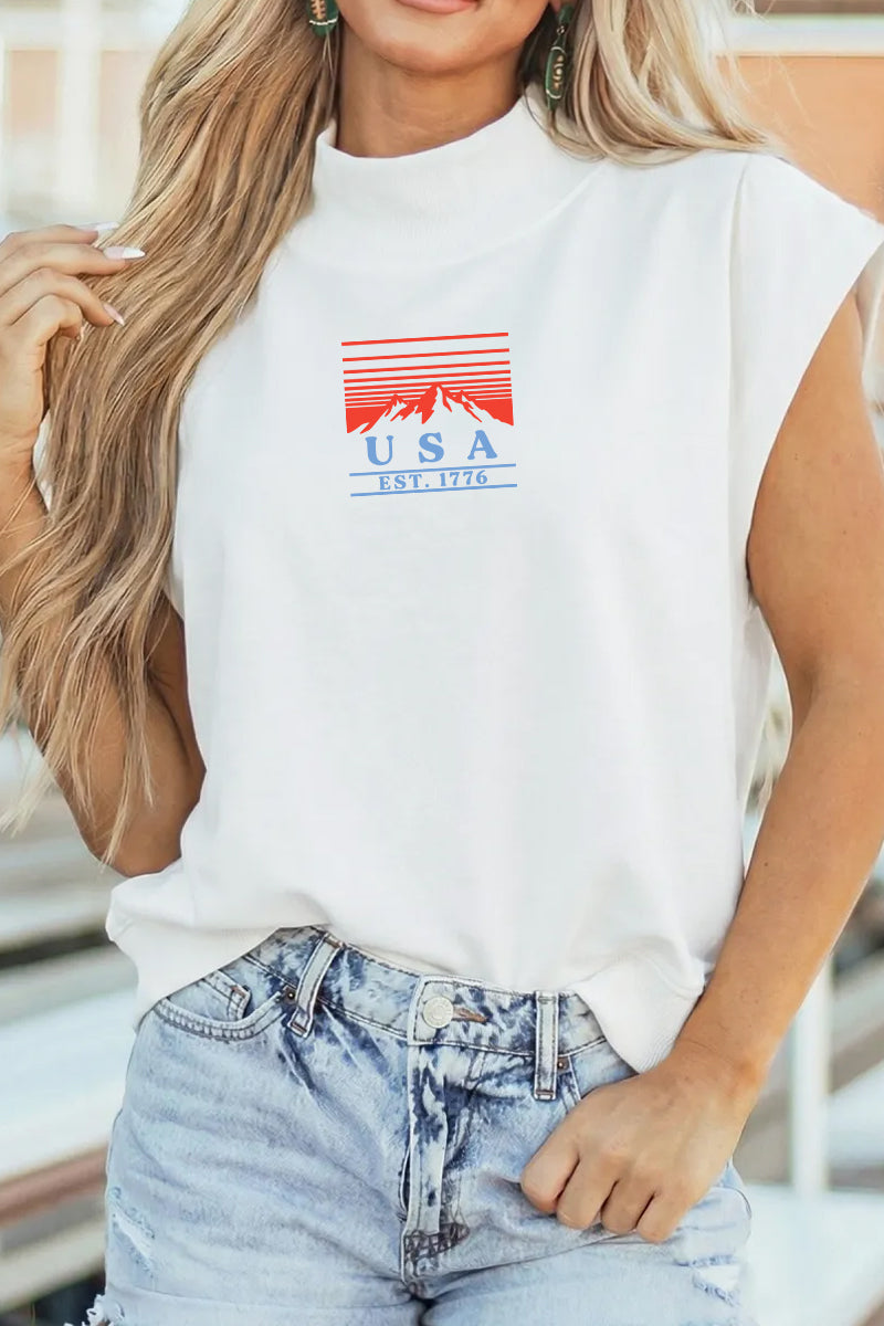 USA Graphic Polyester Tee Casual High Neck Relaxed Fit