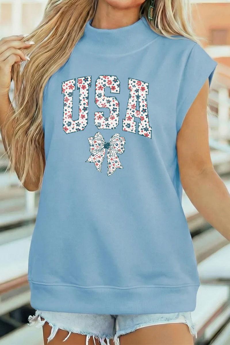 Floral USA Graphic Tee Oversized Patriotic Summer Top