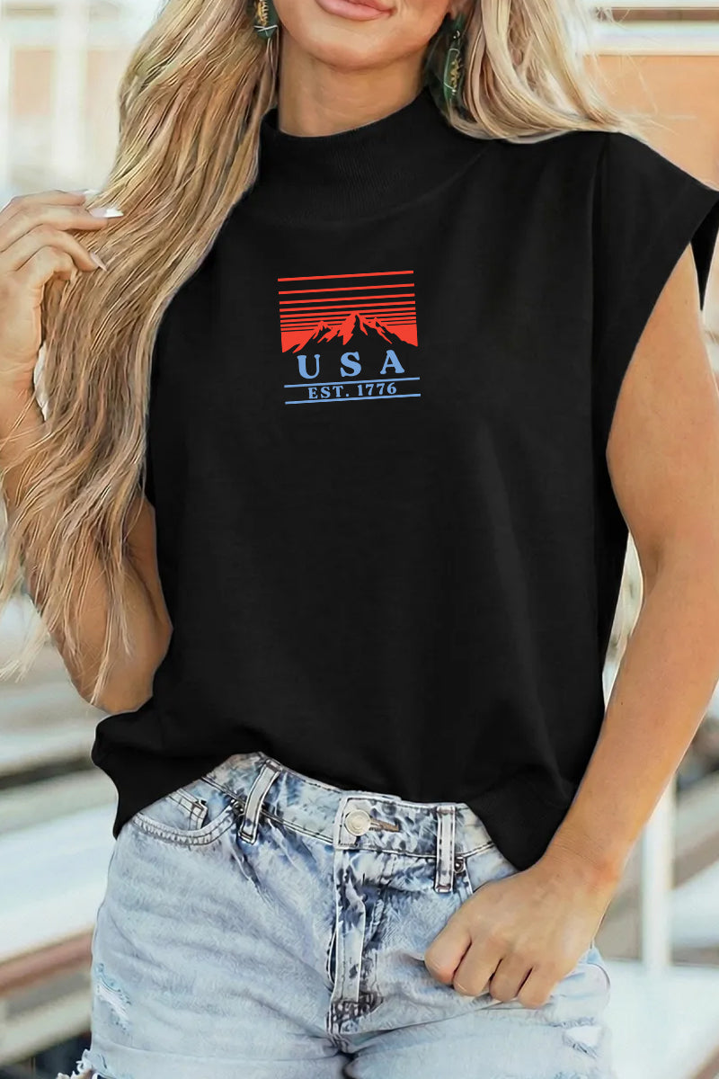 USA Graphic Polyester Tee Casual High Neck Relaxed Fit