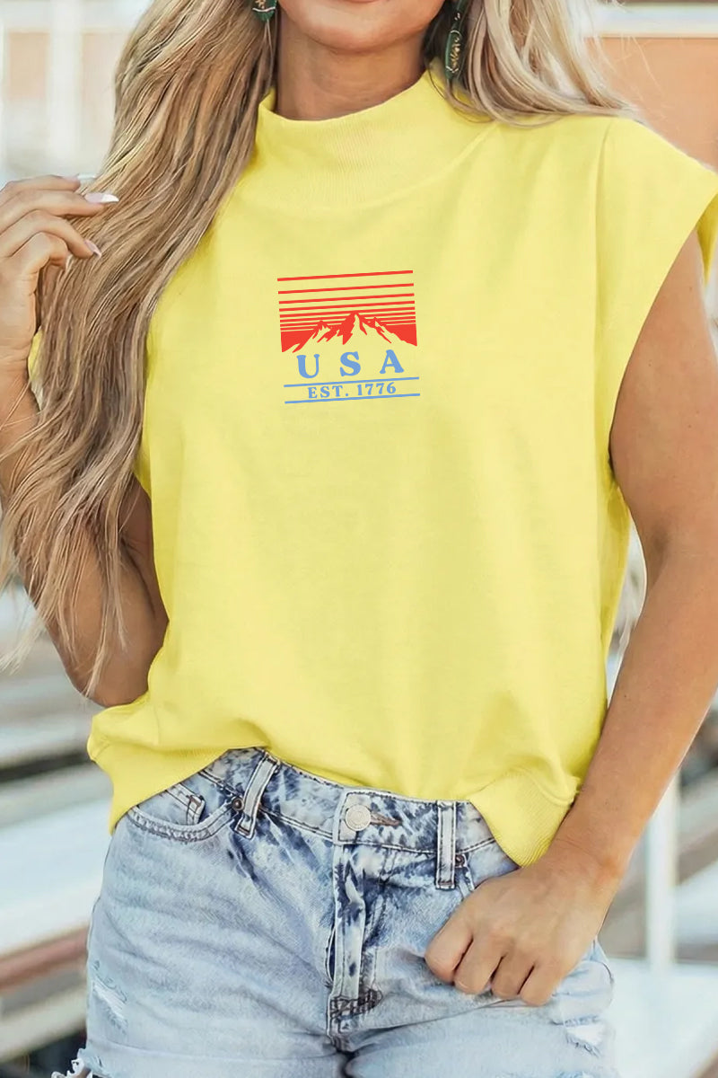 USA Graphic Polyester Tee Casual High Neck Relaxed Fit
