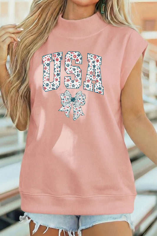 Floral USA Graphic Tee Oversized Patriotic Summer Top