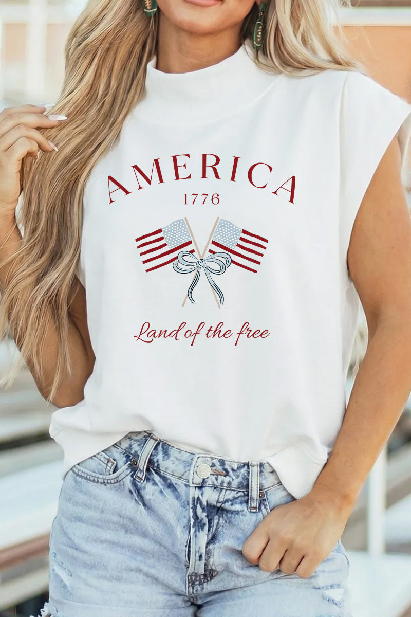 America Flag Print Cotton Tee Patriotic Summer Casual Top