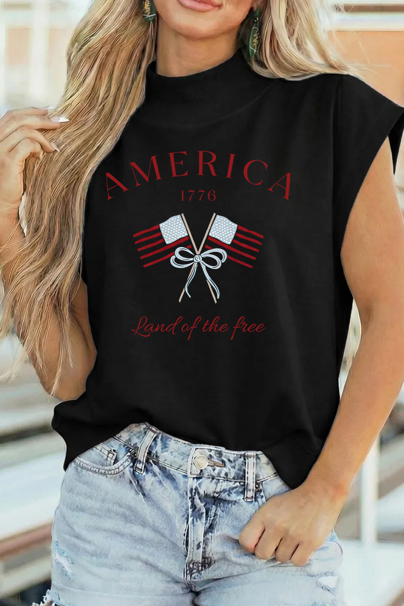 America Flag Print Cotton Tee Patriotic Summer Casual Top