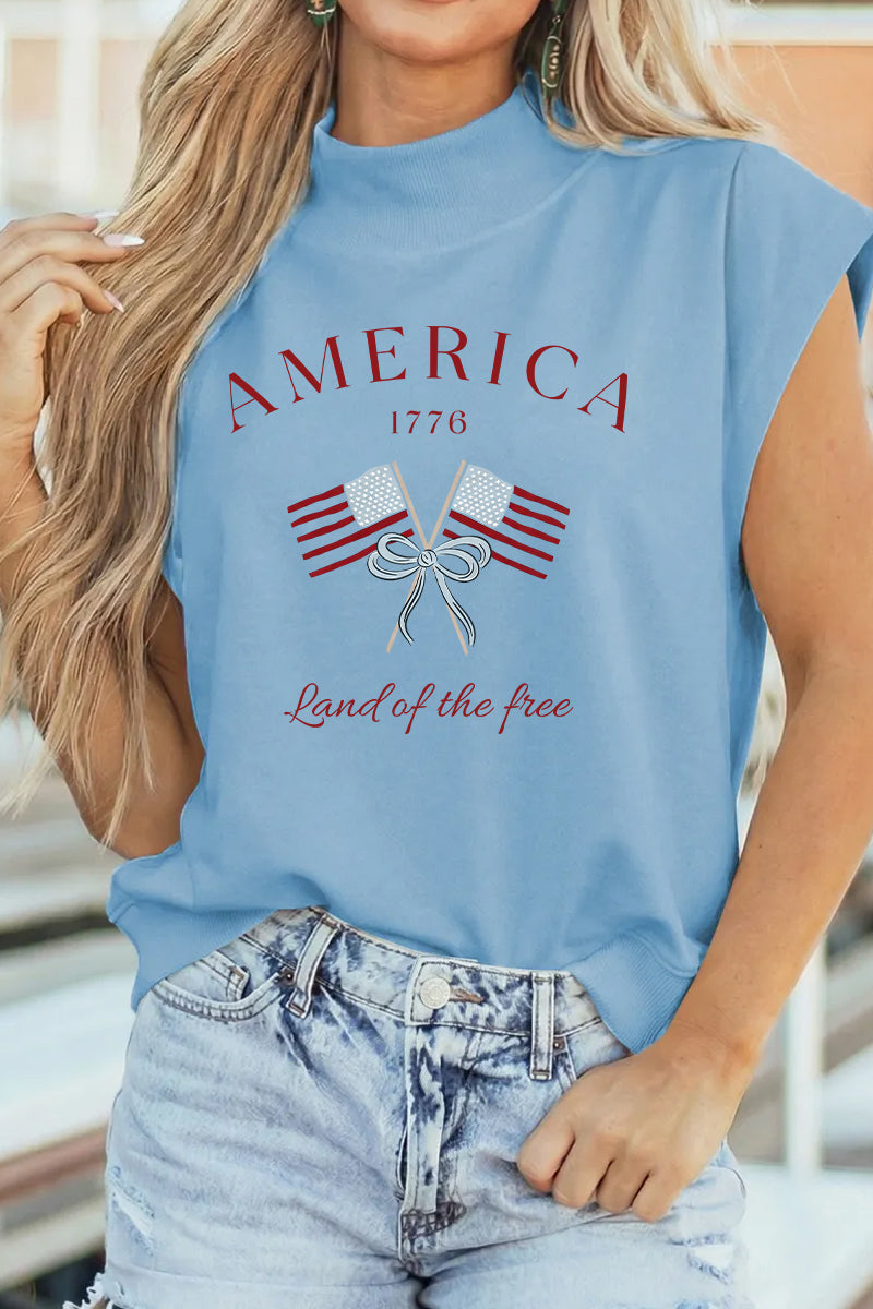 America Flag Print Cotton Tee Patriotic Summer Casual Top