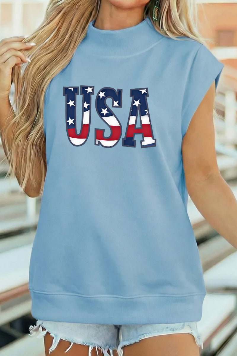 USA Cotton Graphic Tee Oversized Patriotic Summer Top