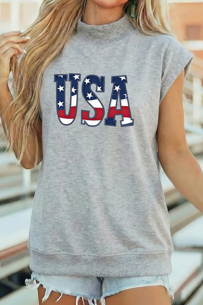 USA Cotton Graphic Tee Oversized Patriotic Summer Top