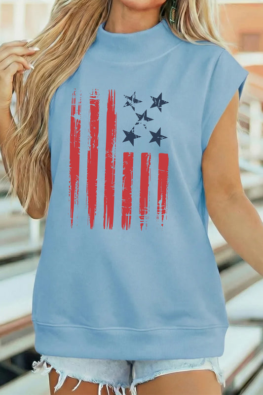 Distressed Flag Cotton Tee Oversized Patriotic Summer Top