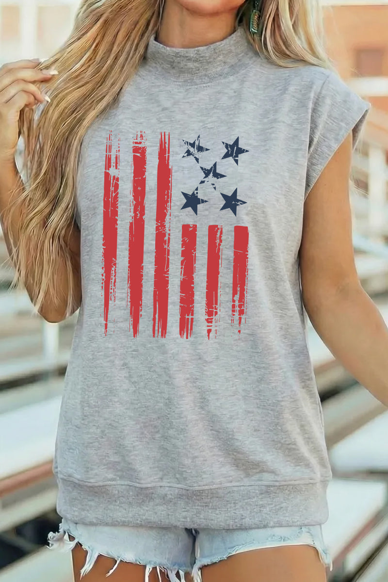 Distressed Flag Cotton Tee Oversized Patriotic Summer Top