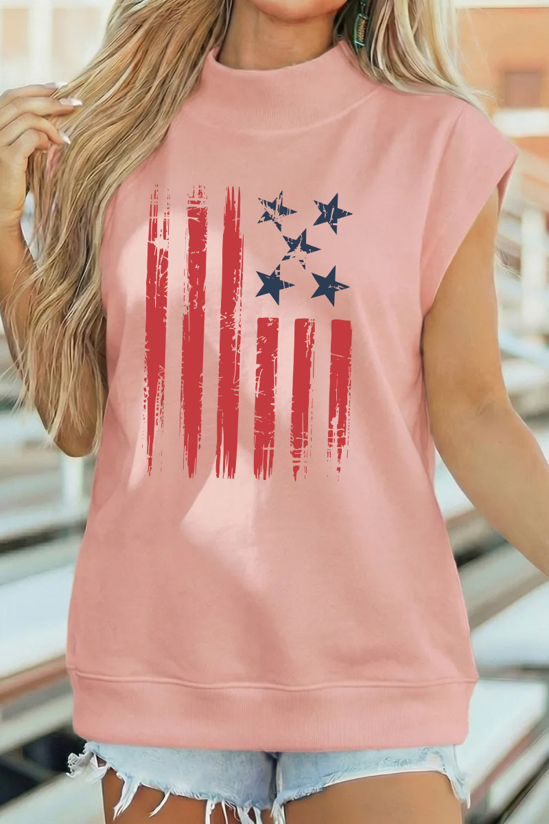 Distressed Flag Cotton Tee Oversized Patriotic Summer Top