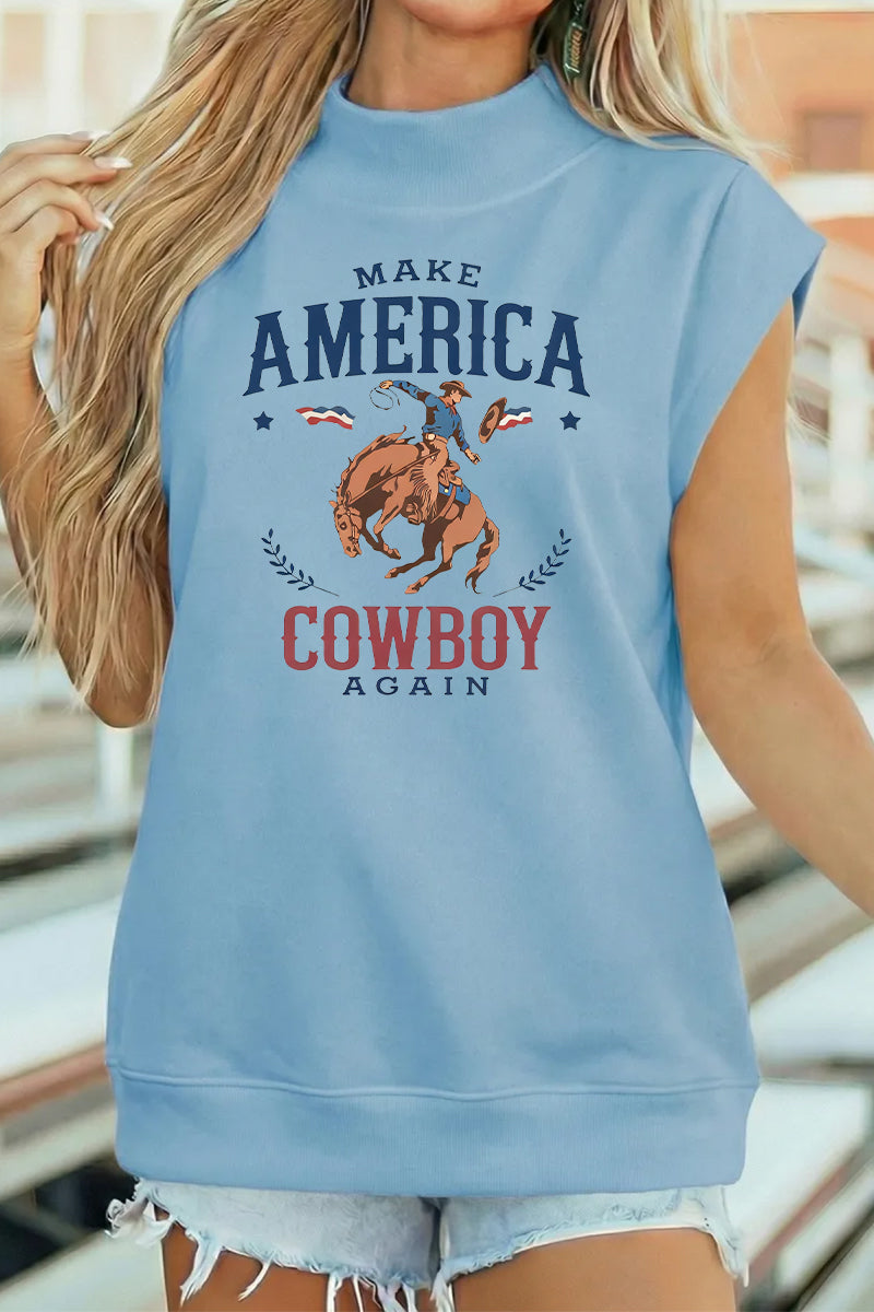 Independence Day Cowboy Graphic Cotton Patriotic Summer Top