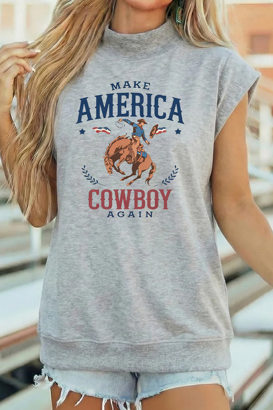 Independence Day Cowboy Graphic Cotton Patriotic Summer Top