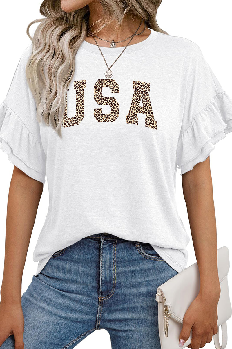 Leopard Print USA Graphic Tee Women’s Independence Day Top