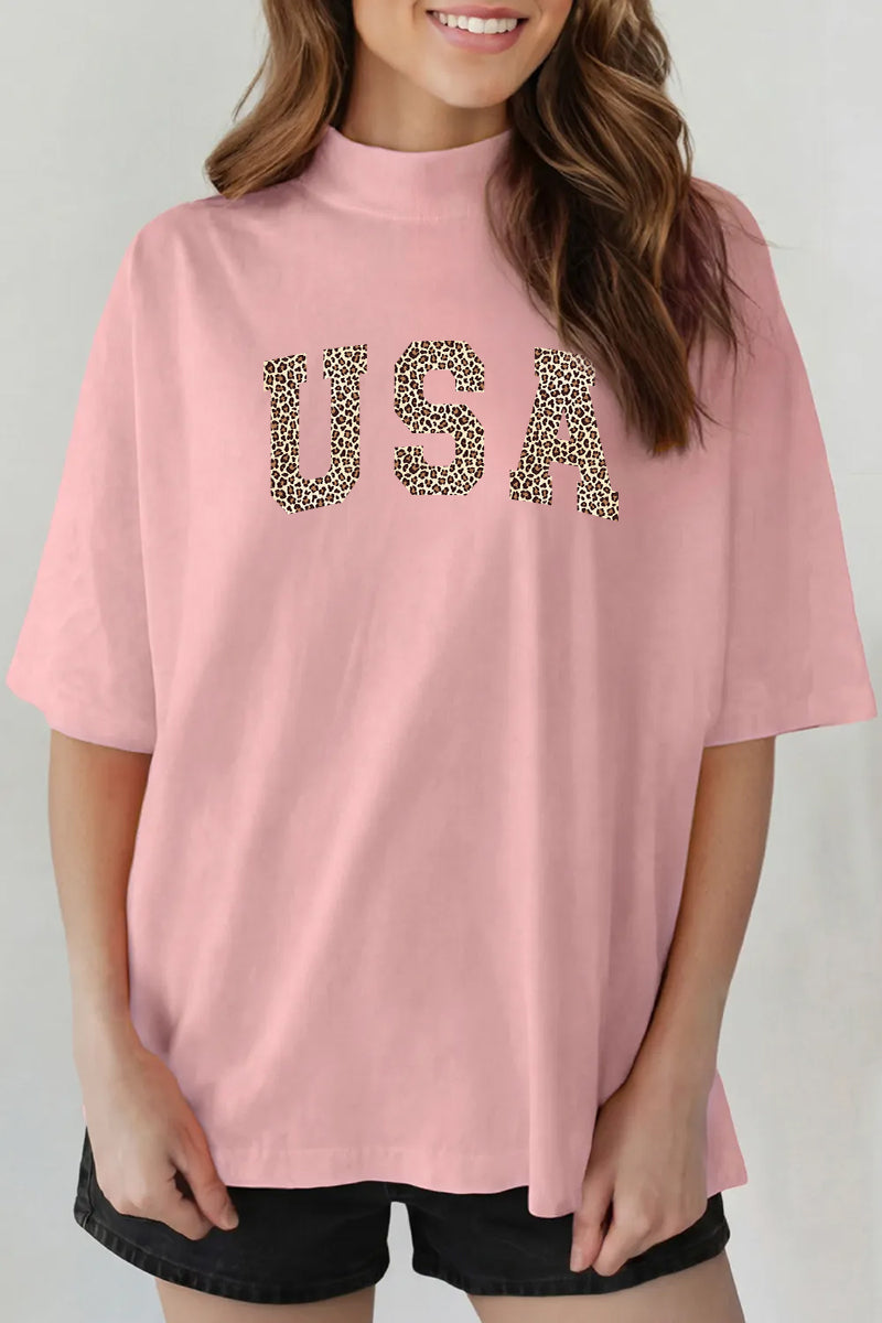 Leopard USA Graphic Tee Oversized Patriotic Boutique