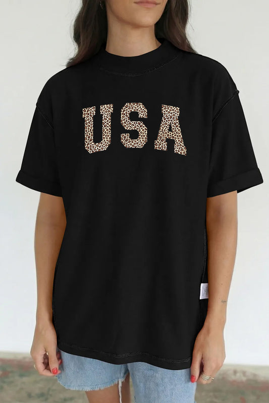 Leopard USA Graphic Tee Oversized Patriotic Boutique