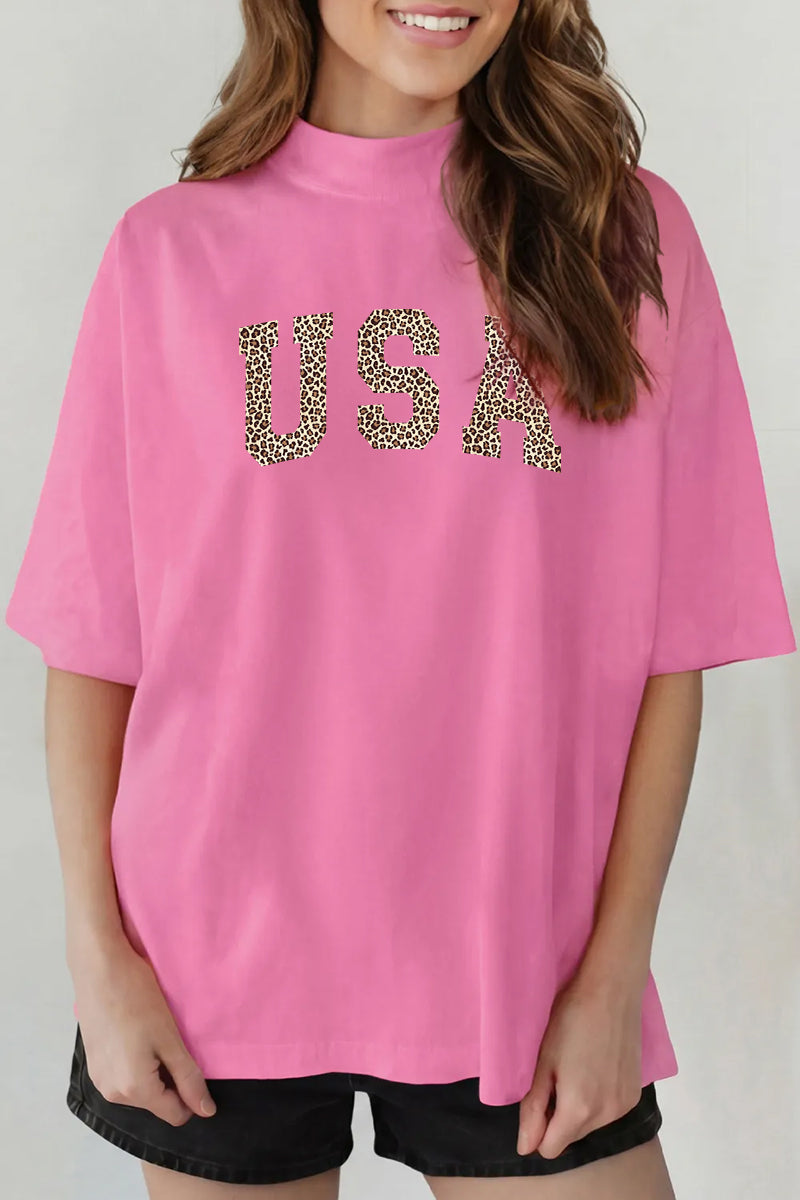 Leopard USA Graphic Tee Oversized Patriotic Boutique