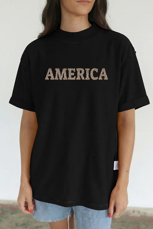Leopard Graphic Tee Patriotic Oversized America Boutique