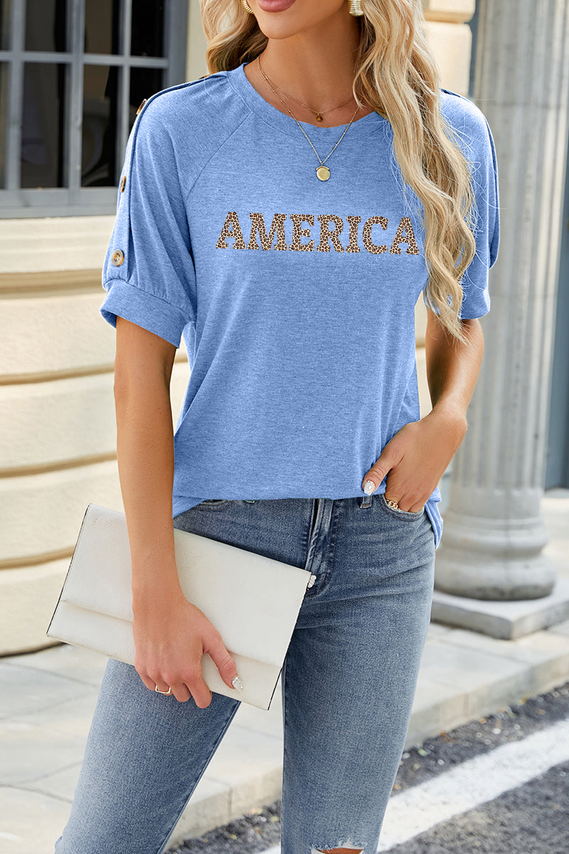 America Leopard Print Rayon Tee Boutique Patriotic Top