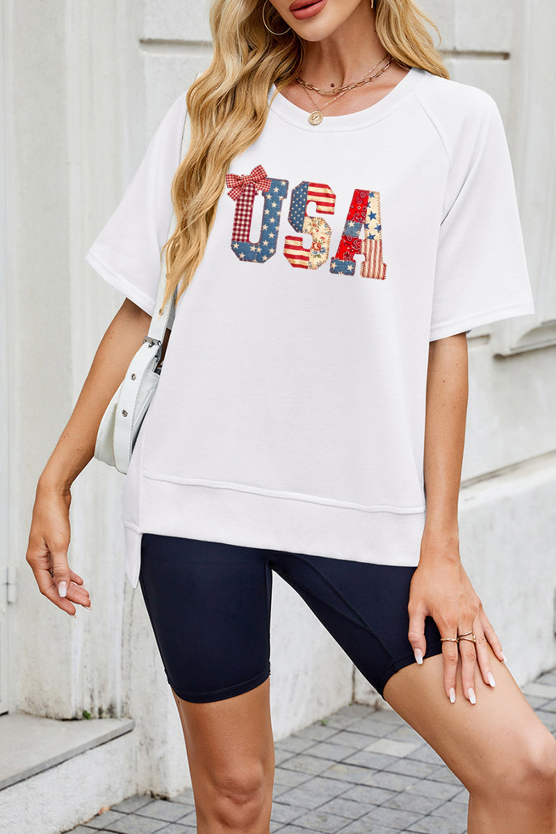 USA Flag Bow Sweatshirt Women Patriotic 4th July Top