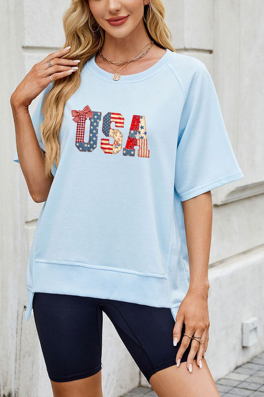 USA Flag Bow Sweatshirt Women Patriotic 4th July Top