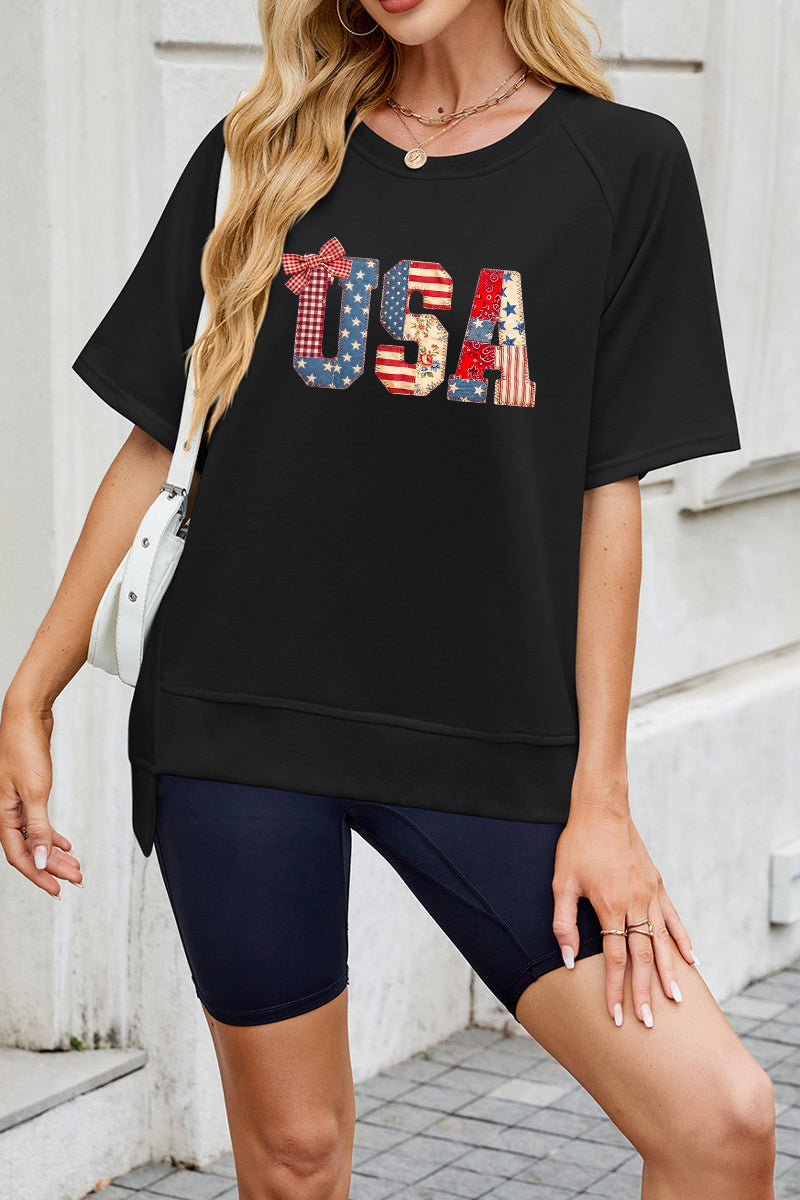 USA Flag Bow Sweatshirt Women Patriotic 4th July Top