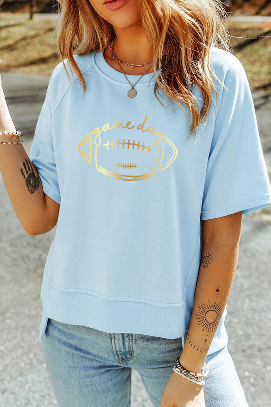 Game Day Gold Foil Graphic Top Rayon Blend Boutique Tee