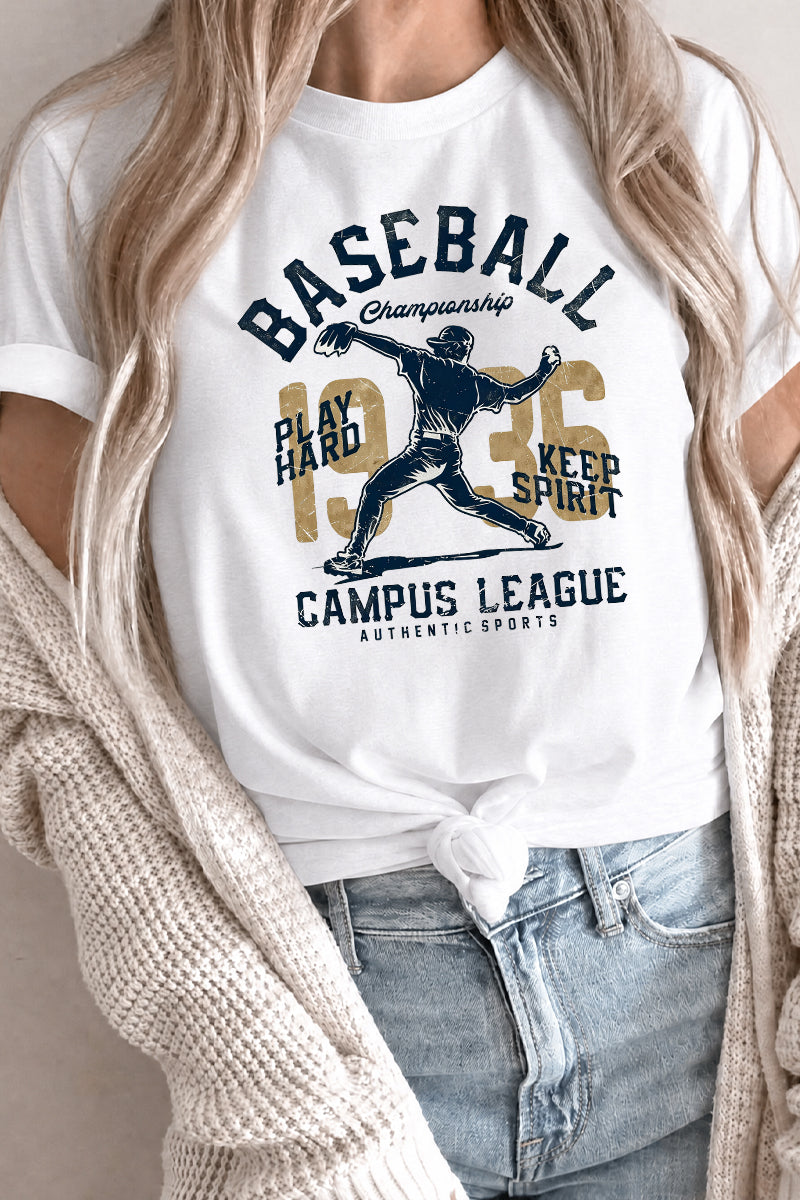 Baseball Pitcher Graphic Rayon Blend Tee Varsity Game Day