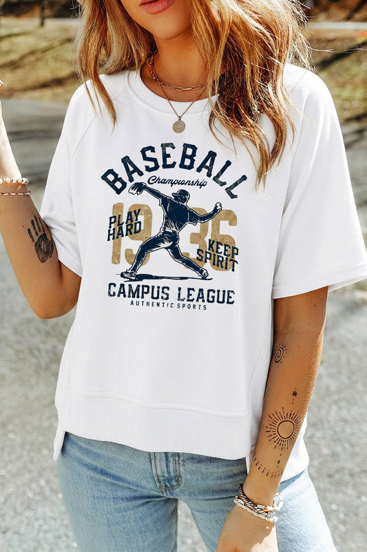 Baseball Player Graphic Rayon Blend Top Varsity Boutique