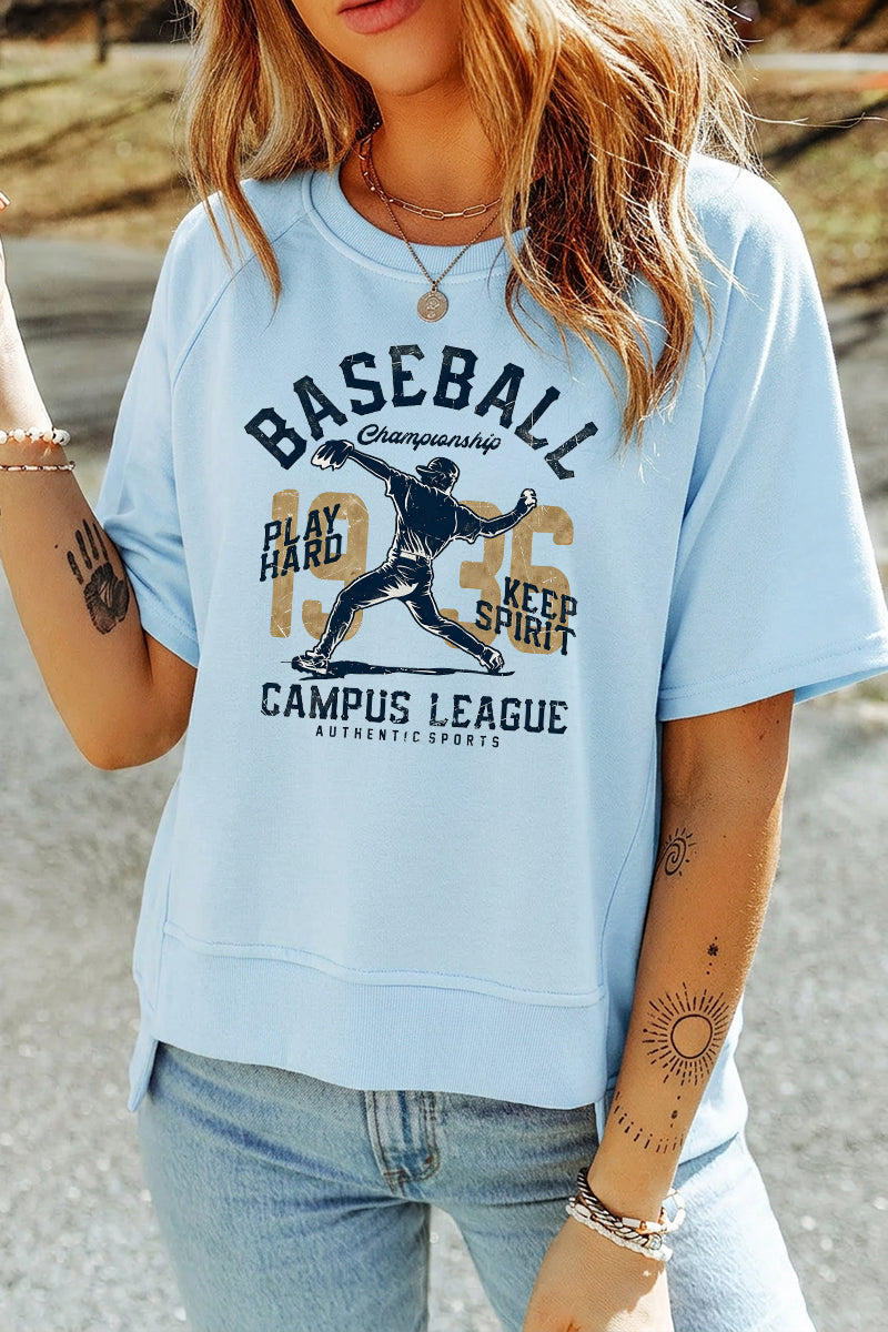 Baseball Player Graphic Rayon Blend Top Varsity Boutique