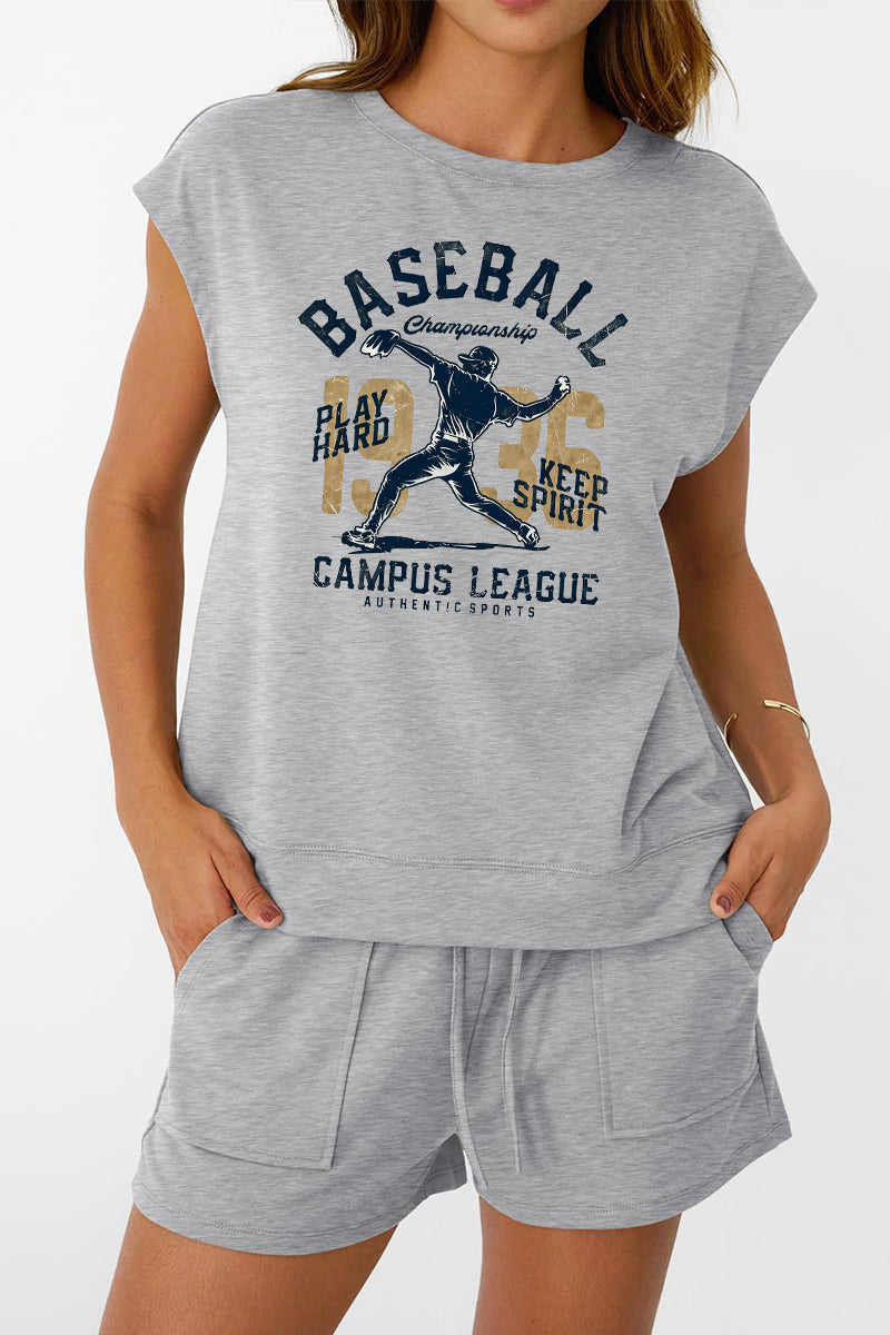 Baseball Graphic Viscose Blend Lounge Set Casual Sports