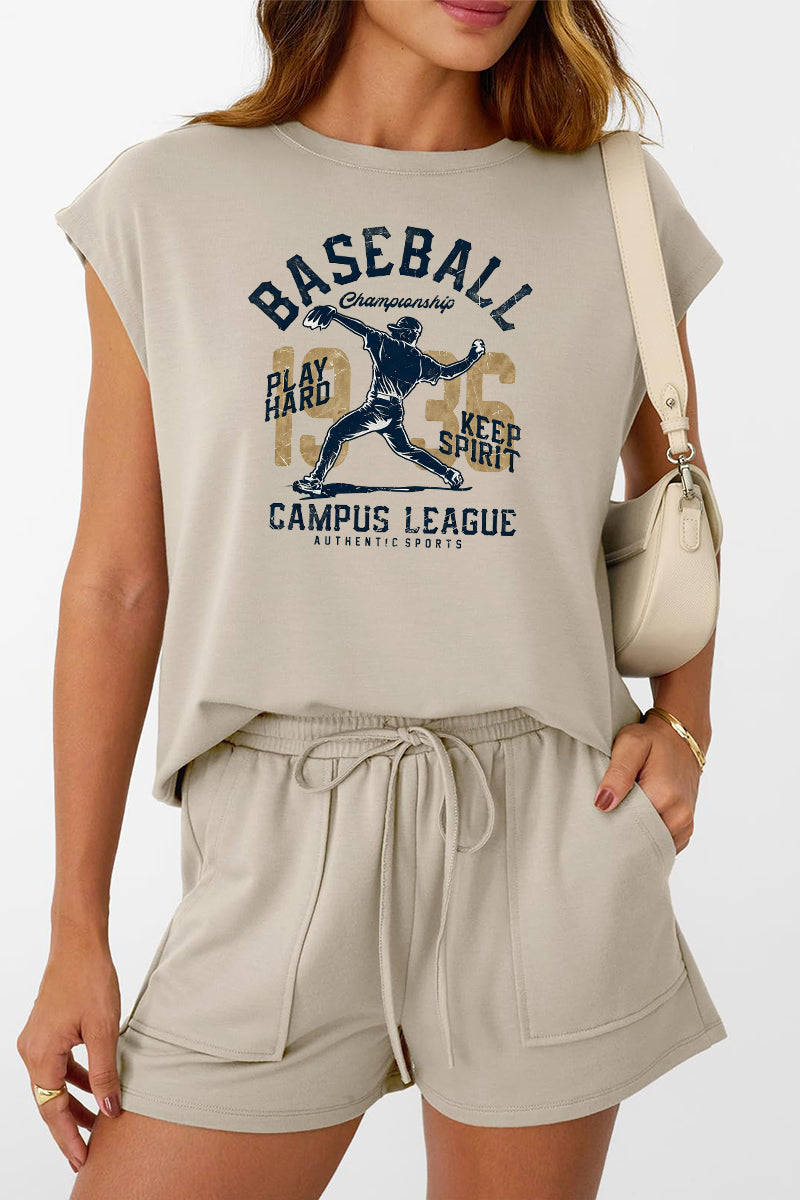 Baseball Graphic Viscose Blend Lounge Set Casual Sports