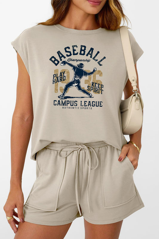 Baseball Graphic Viscose Blend Lounge Set Casual Sports