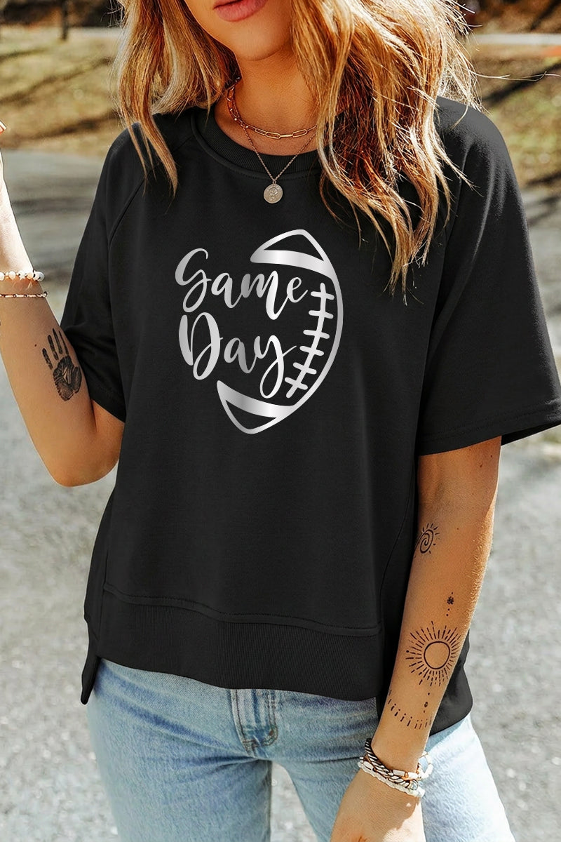 Football Script Graphic Rayon Blend Top Sports