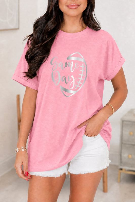 Game Day Football Stitch Graphic Tee Women Sport Shirt
