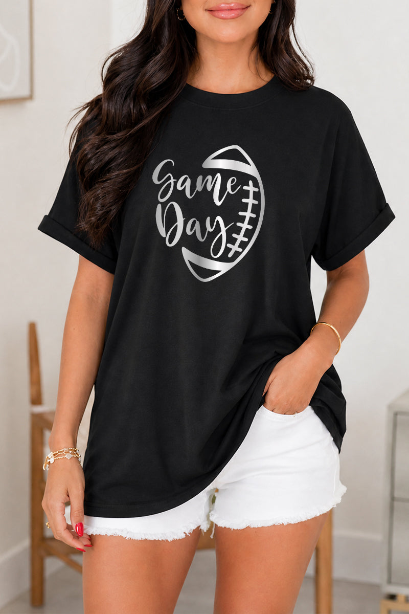 Game Day Football Stitch Graphic Tee Women Sport Shirt