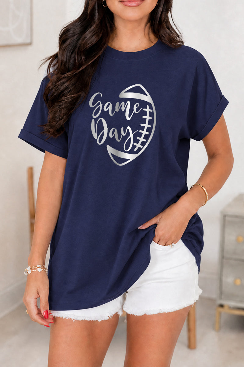 Game Day Football Stitch Graphic Tee Women Sport Shirt