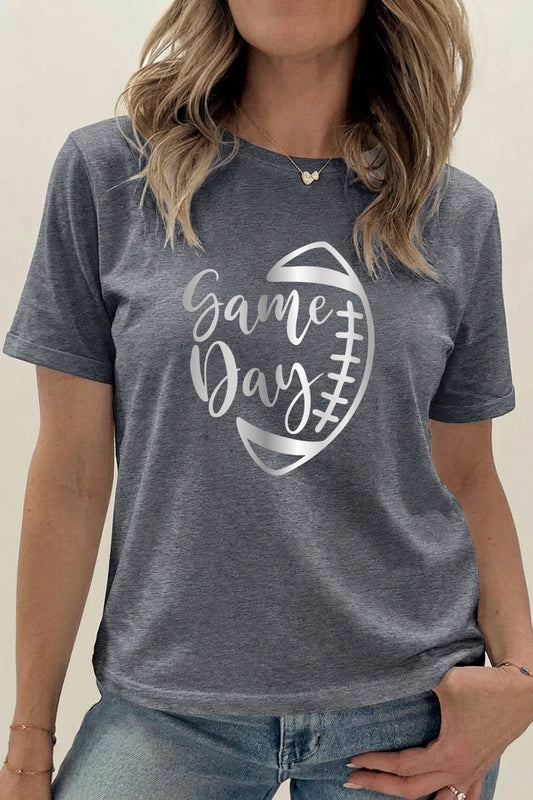 Game Day Football Stitch Graphic Tee Women Sport Shirt