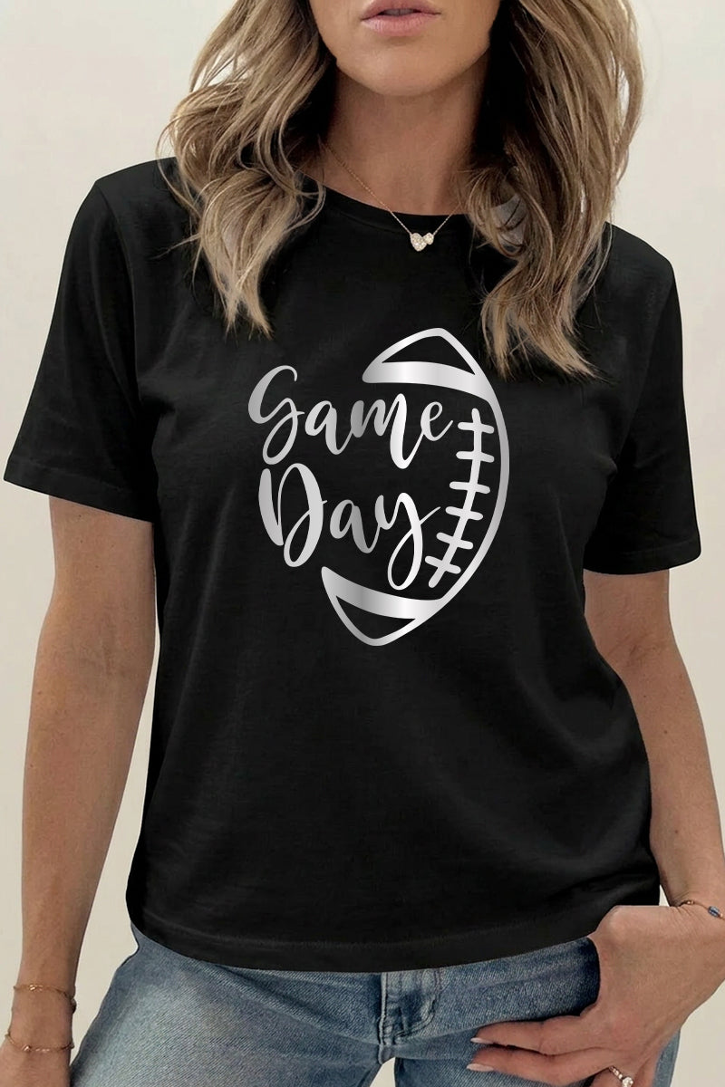 Game Day Football Stitch Graphic Tee Women Sport Shirt