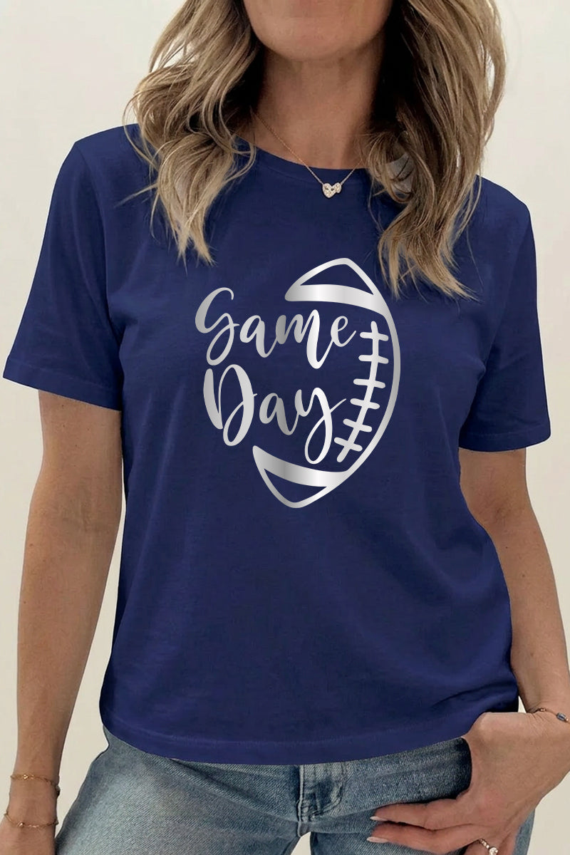 Game Day Football Stitch Graphic Tee Women Sport Shirt