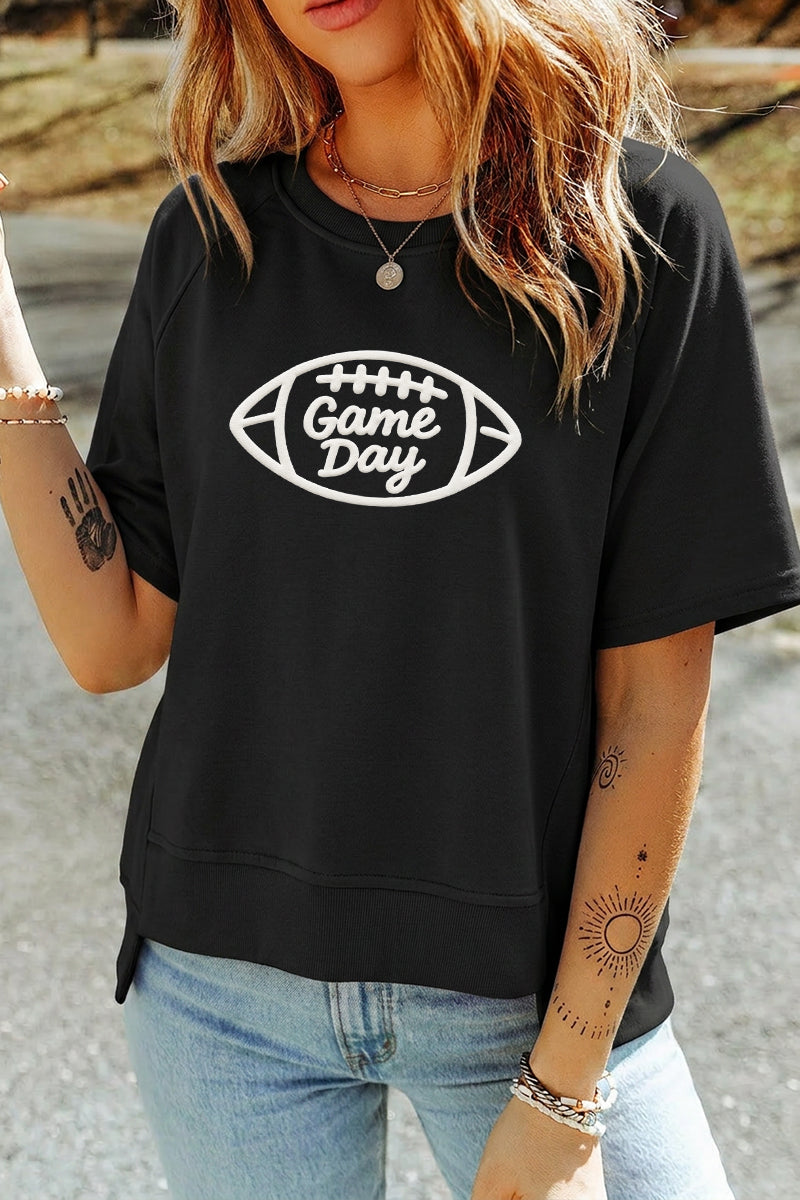 Graphic Rayon Tee Game Day Puff Print Top