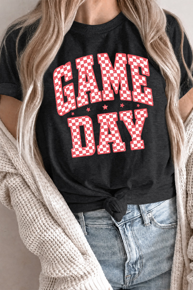 Checkerboard Rayon Tee Game Day Graphic Top