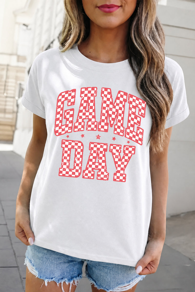 Checkered Game Day Graphic Tee Women Sport Football Shirt