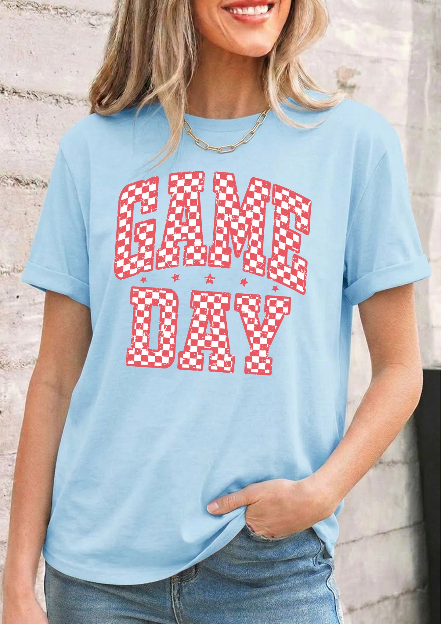 Checkerboard Game Day Tee Women Football Sport Shirt