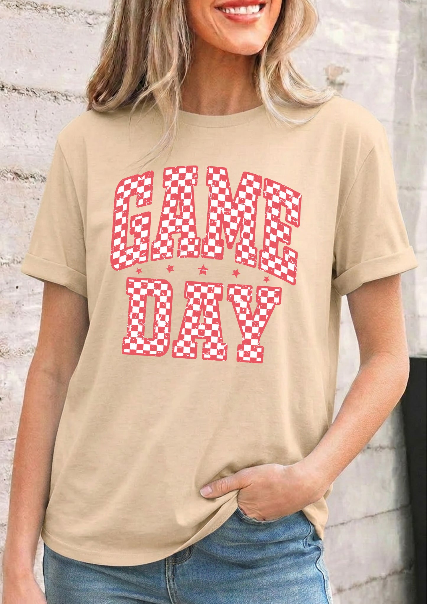 Checkerboard Game Day Tee Women Football Sport Shirt