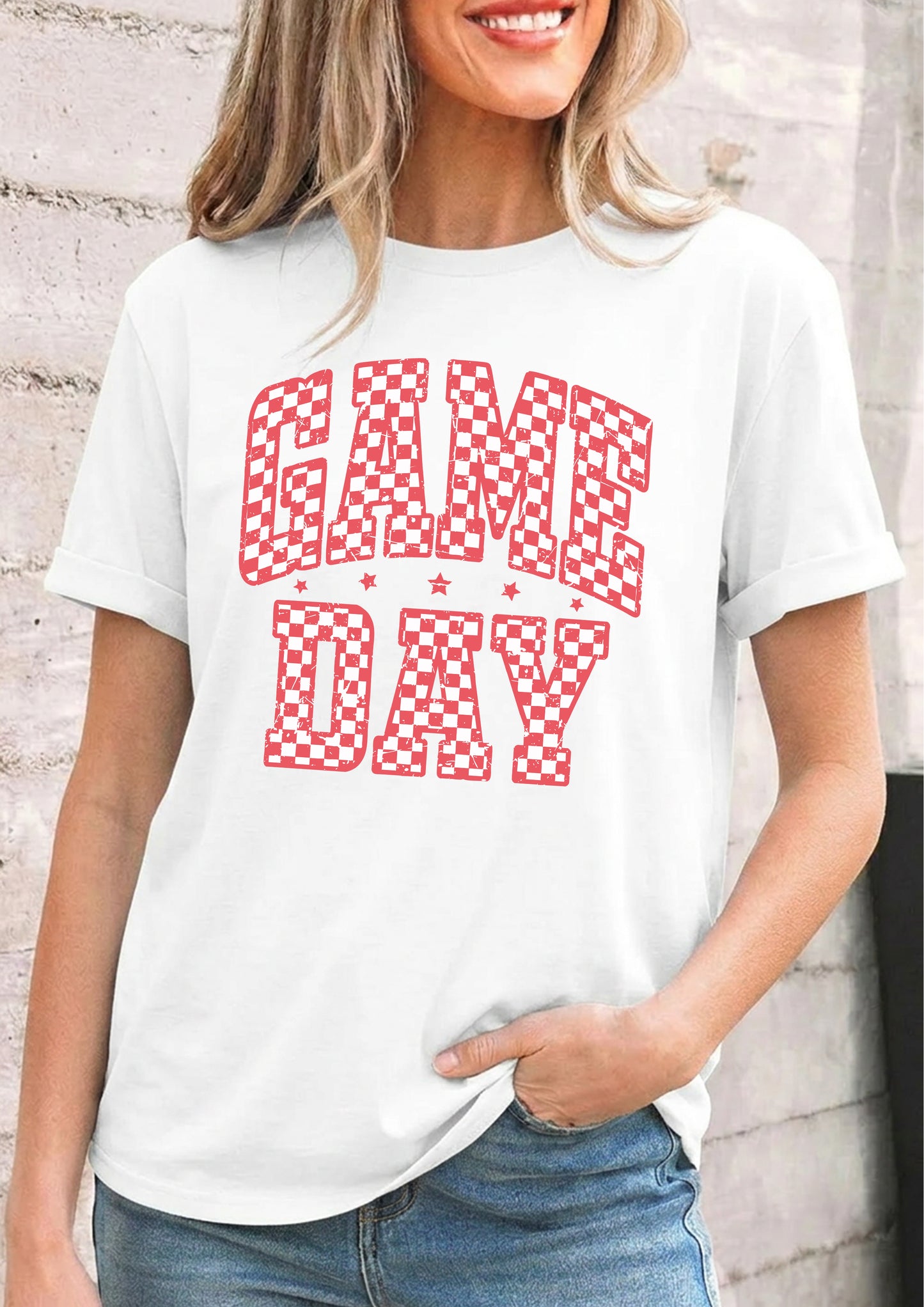 Checkerboard Game Day Tee Women Football Sport Shirt