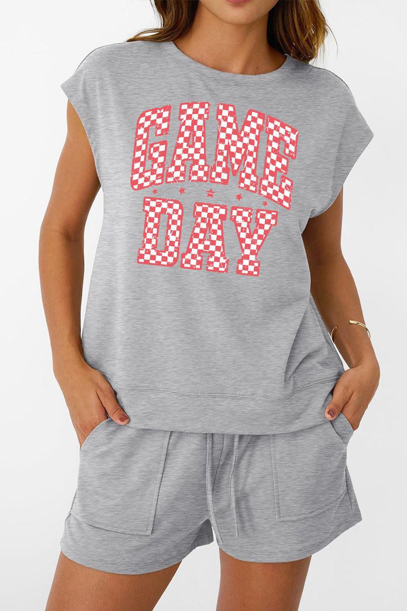 Checkerboard Game Day Set Women Sporty Two Piece Outfit