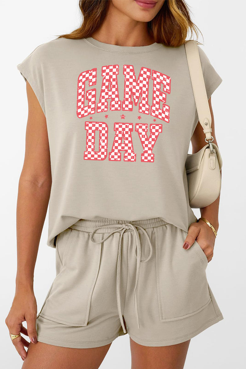 Checkerboard Game Day Set Women Sporty Two Piece Outfit