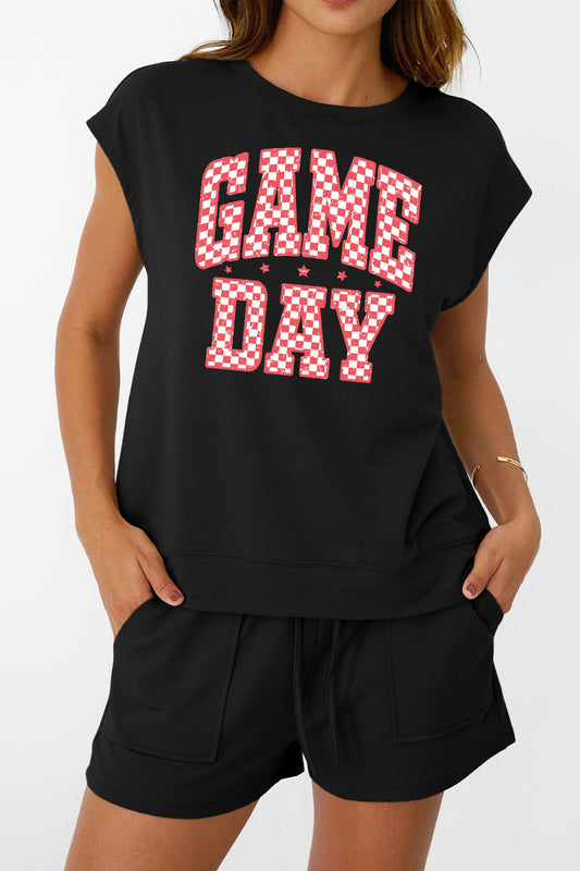 Checkerboard Game Day Set Women Sporty Two Piece Outfit