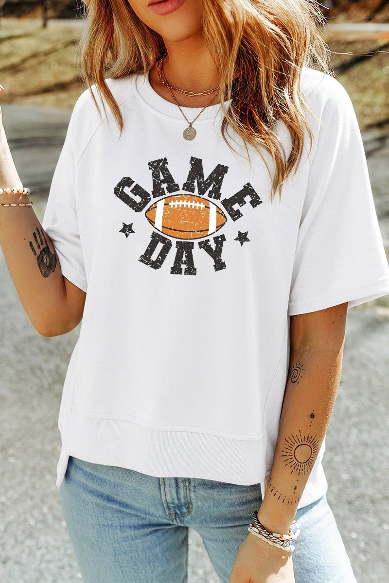 Graphic Rayon Tee Game Day Football Letter Top
