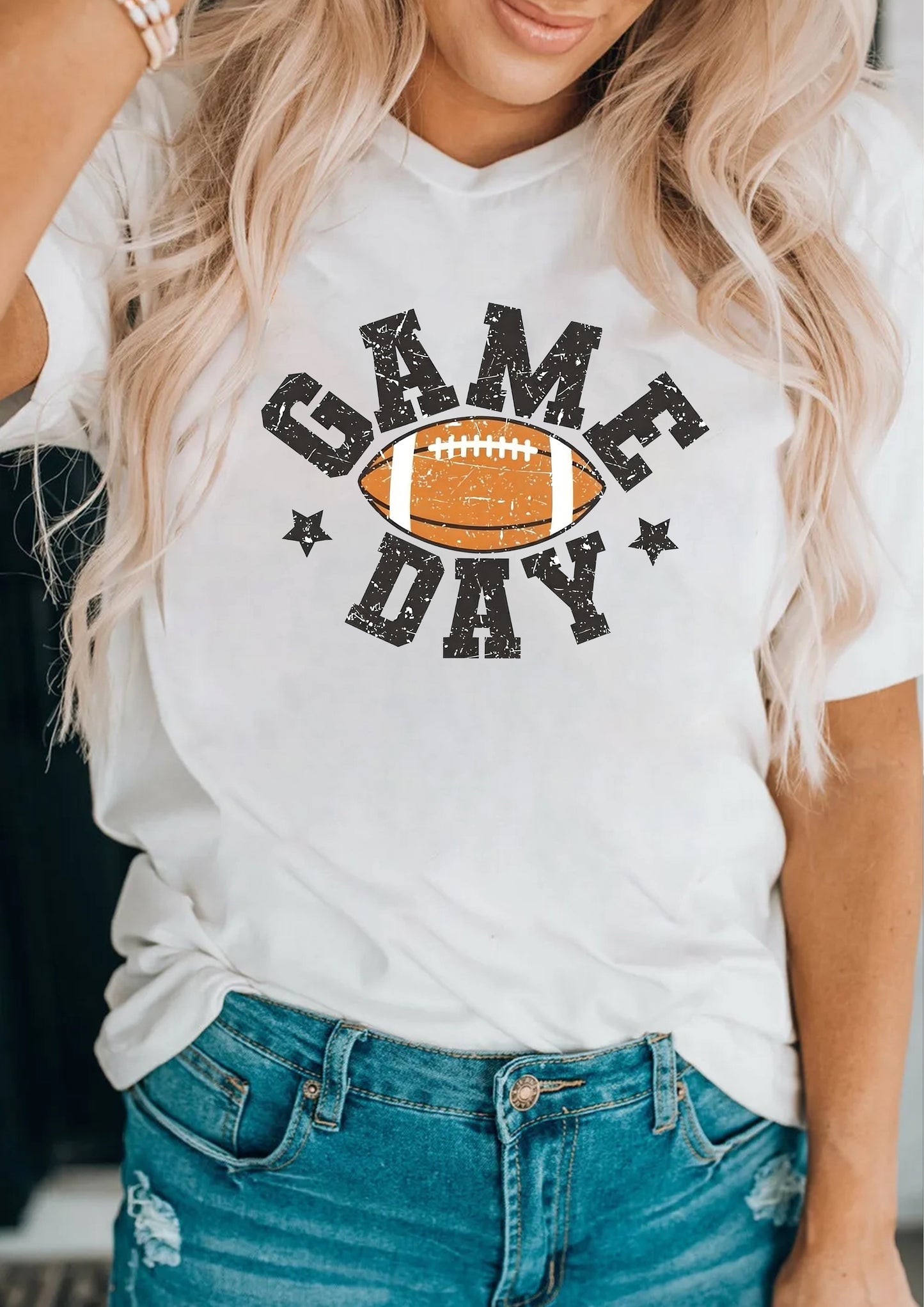 Vintage Football Game Day Tee Women Casual Sport Shirt